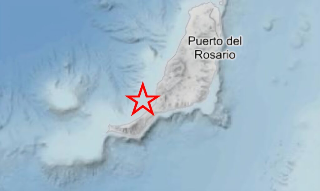 Mapa de localización del terremoto registrado al suroeste de Pájara, Fuerteventura